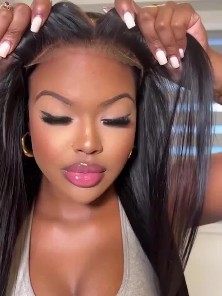 6X4.5 HD Lace Put On And Go Glueless Closure Wig Human Hair Straight Human Hair Pre Plucked Pre Cut No Glue 3 Seconds to Wear Glueless Wig Transparent Lace Front Wigs Human Hair Wig for Women Pre Bleached Knots 250 Density