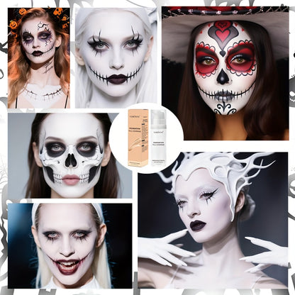 White Liquid Foundation Full Coverage - Long-Lasting Matte Creamy Formula for Goth, Halloween & Cosplay Makeup | Heavy Duty Coverage for All Skin Types | Professional Face Makeup