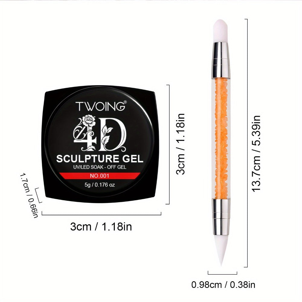 3D 4D Sculpture Gel Nail Art Kit 12 Colors with Carving Pen — Non-Sticky Soak-Off Nail Sculpting Gel Firm Texture for 3D Nail Designs Flowers Leaves Extensions DIY & Salon Manicure