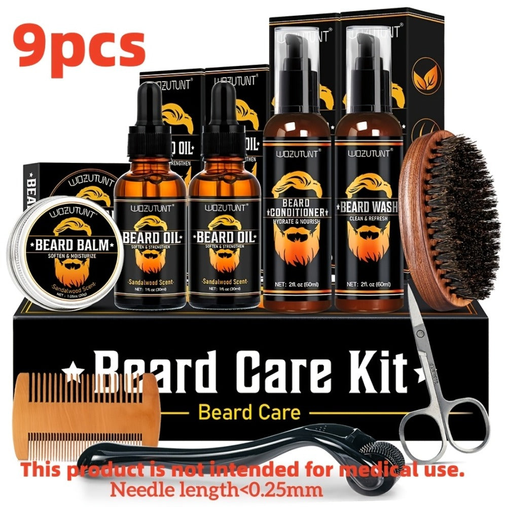 4pcs Beard Care Kit, 4pcs Beard Pen Kit, 9pcs Beard Care Kit Needle Length<0.25Mm. Beard Care Bundle for Men. Beard Trimmer Set with 2 Beard Oil -Balm -Conditioner - Wash -Brush - Comb - Clippers & Travel Pouch. for Birthdays Fathers Day Gift for Me