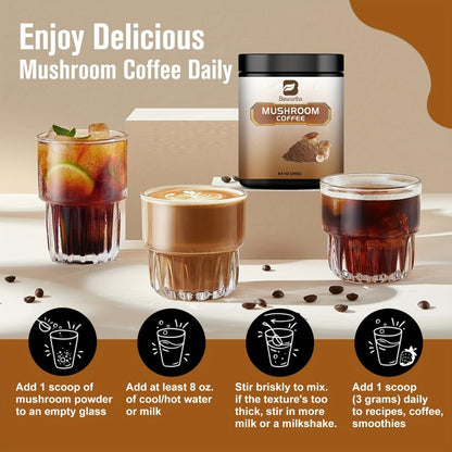 Mushroom Coffee Powder 500g with Reishi Cordyceps Lion's Mane Chaga & Turkey Tail — 5-in-1 Functional Instant Coffee for Focus Energy & Immune Support No Jitters Bold Smooth Flavour