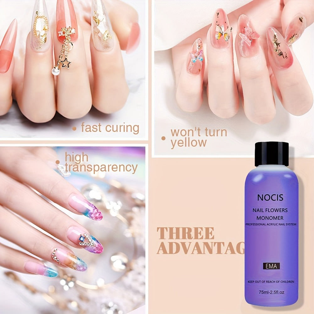 1 Set NOCIS Acrylic Nail Kit - Clear Pinkish Nude Powder, Non-Yellowing Liquid, Brush Cleaner & Professional Nail Art Tools for Salon-Quality Home Manicure, Unscented, Nail Accessories