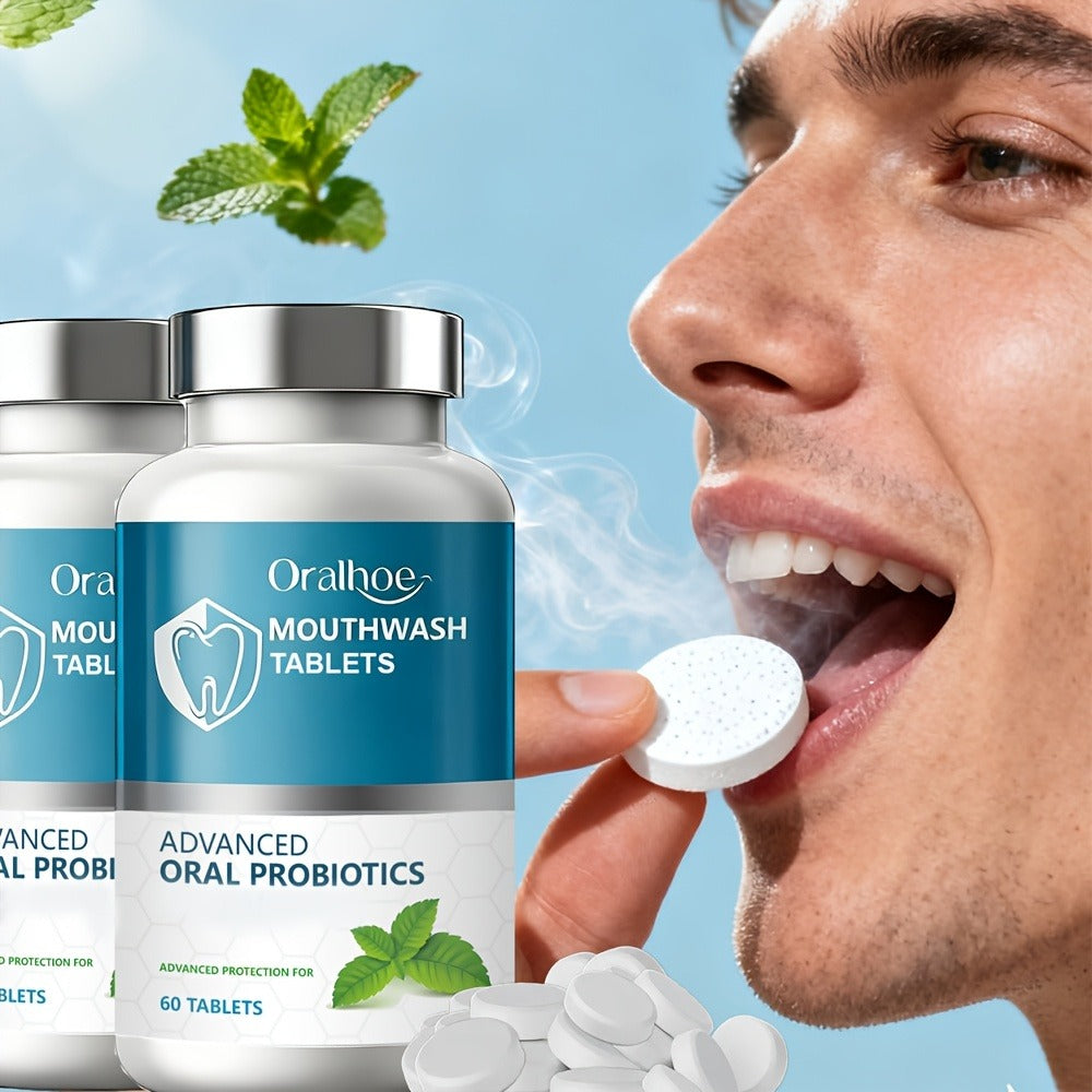 60PCS*2, Large Capacity, Teeth Refreshing Mouthwash Tablets, Gentle Care Oral, Minty Fresh, On The Go.Clean Breath Anywhere, Hygiene Fresh Clean Portable Teeth Cleaning Mouthwash Tablets, Toothpaste Tablets, Good Gifts.