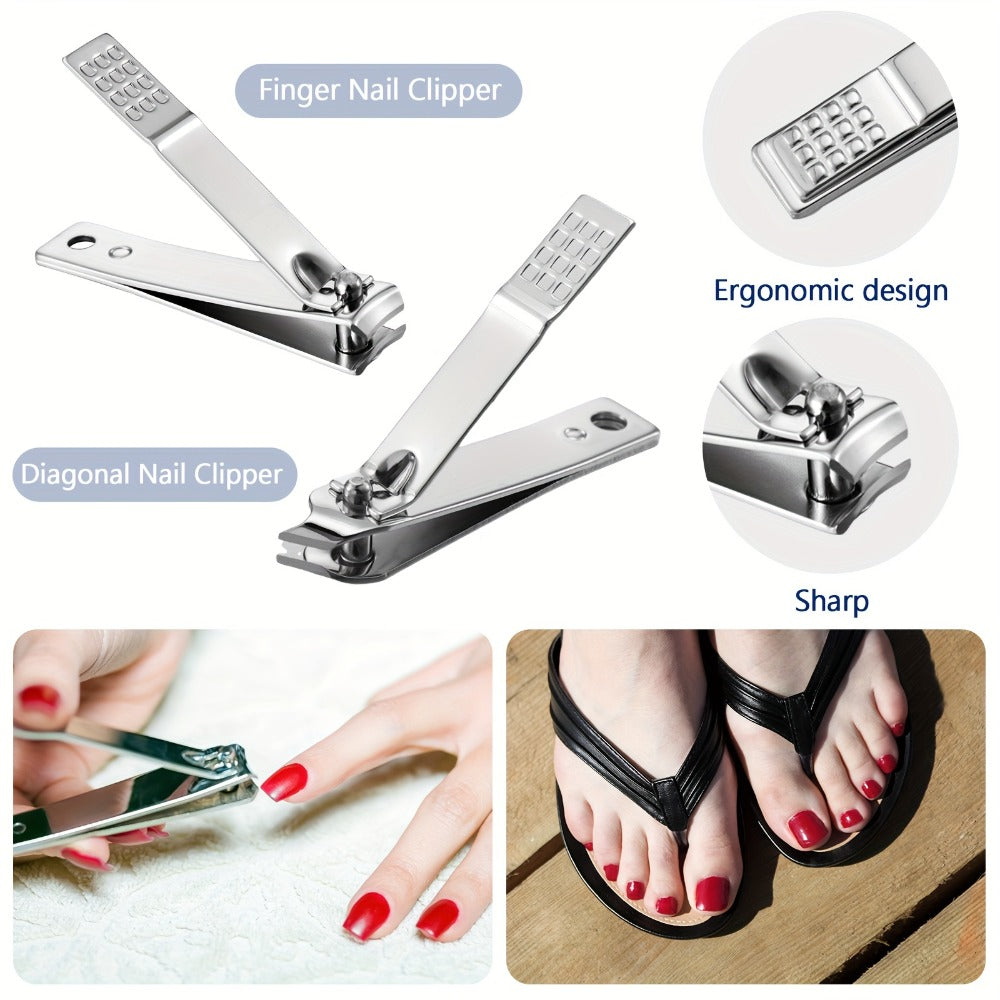 50 Set Travel Manicure Kit Nail Clippers Pedicure Professional Nail Care Tools Stainless Steel Grooming Nail Set with Portable Travel Case Gifts for Family Friend Personal (Black, 8 In1)