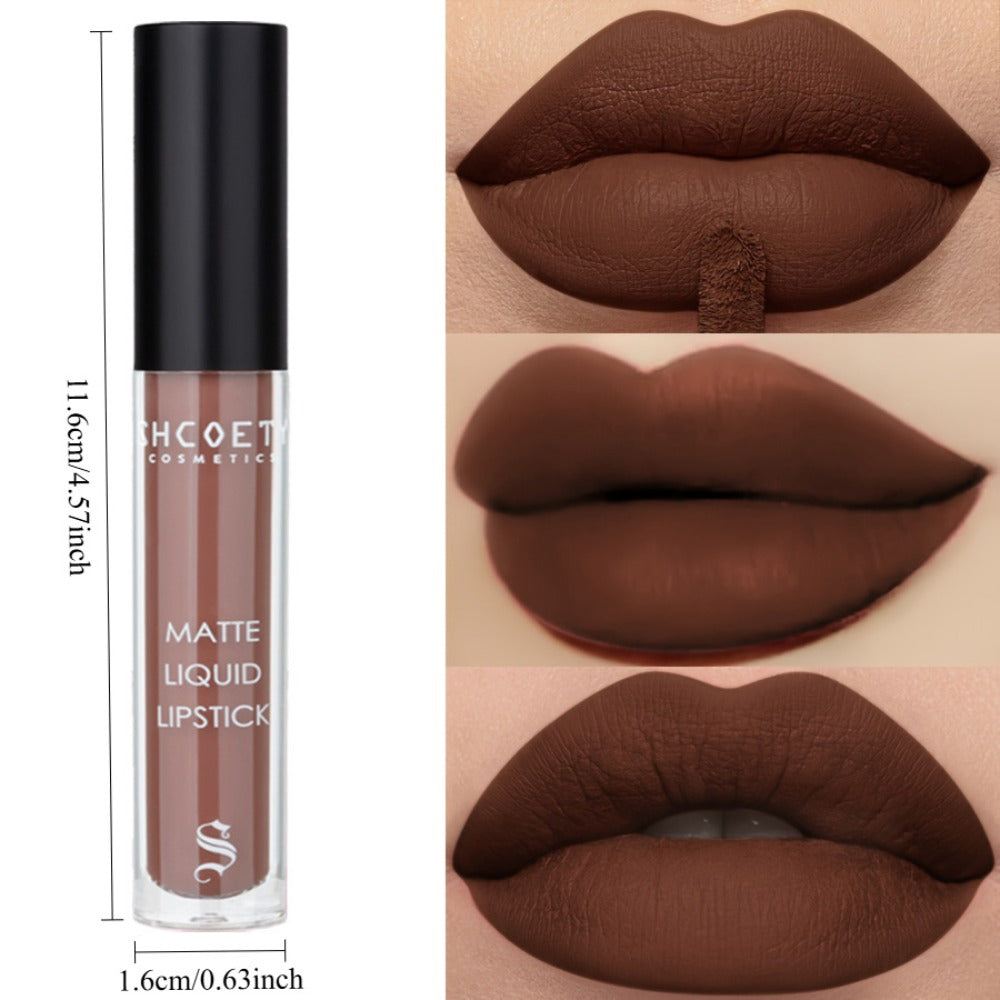 Matte Lip Glaze Set of 3 — Long-Lasting Waterproof Velvet Lip Mud in Brown, Pink & Red, Non-Stick Non-Greasy Formula, Cute Bear Packaging, Perfect for Daily Wear, Party & Festival Makeup