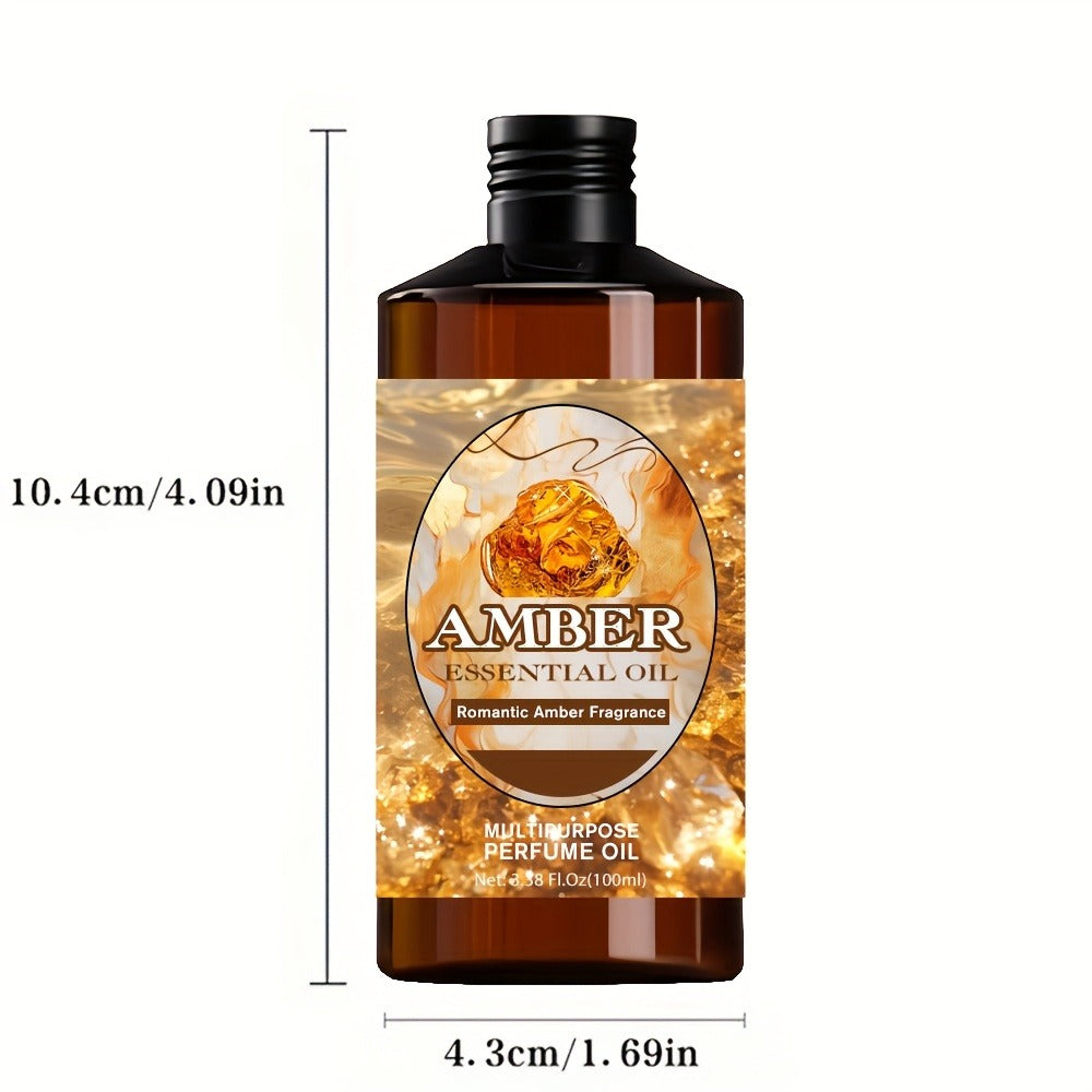 Amber Essential Oil 100ml Pure Romantic Fragrance Aromatherapy Oil for Diffuser Skin Hair Care Massage Moisturizing Therapeutic Grade Scented Oil Gift for Men Women Relaxation Wellness