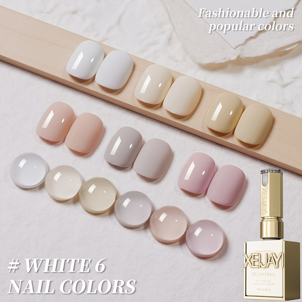 Introducing a Fresh Lineup for The Spring And Summer of 2025, Showcasing Six Variations of White-Themed Nail Polish, Including Hues Such As White Milk Tea And Cherry Blossom Pink. This Stylish LED Gel Is Included in The Gentle White Collection