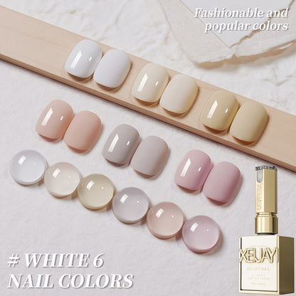 White Gel Nail Polish Set 6 Colors - Gentle White Collection Spring Summer Shades Milk Tea Cherry Blossom Pink Soak Off UV LED Gel Polish - Long Lasting Trendy Nail Art for Women