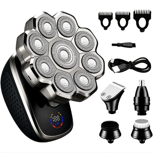 Electric Shaver for Men, Designed for Bald Individuals, Featuring a 5-In-1 Razor Suitable for Both Dry And Wet Shaving. It Comes with a 7D/9D Floating Head And Detachable Magnetic Blades, Making It an Ideal Gift for a Father Or Partner