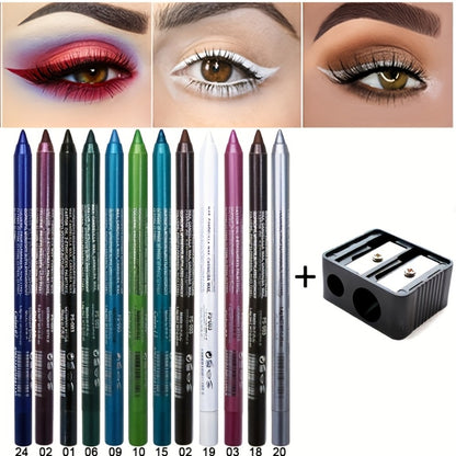 Eyeliner Pencil Set 12 Colors with Sharpener – Waterproof & Long-Lasting Multicolor Eyeliner Pens for Eye Makeup, Cosplay, Stage, Party & Daily Looks, Color-Fast Formula