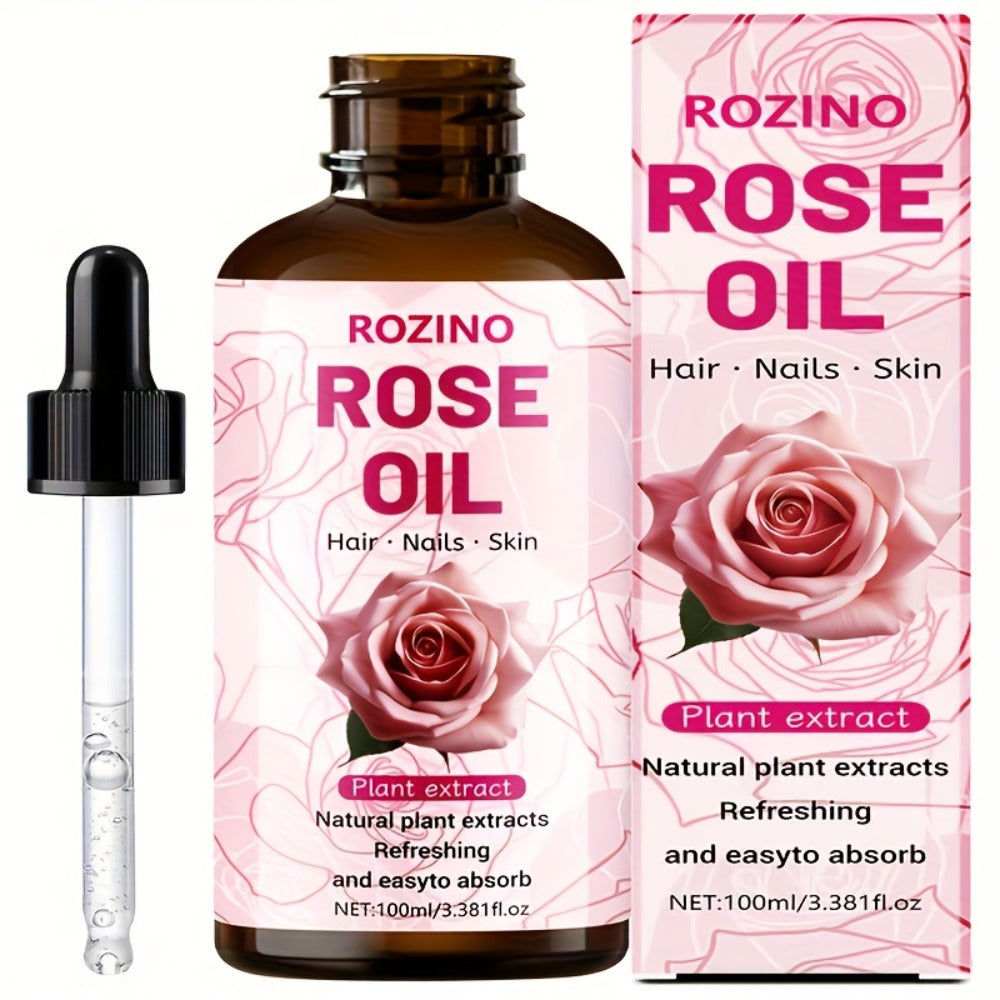 3.38oz Rose Oil: Premium Rose Scent. for Massage, Shower, Skincare, Face, Body, Nails, Hair, Lashes. Unisex.