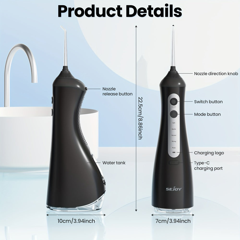 Cordless Water Flosser Portable Oral Irrigator 350ml Tank 5 Cleaning Modes One-Touch Operation IPX Waterproof Rechargeable Dental Flosser for Braces Gum Care Travel Home Use