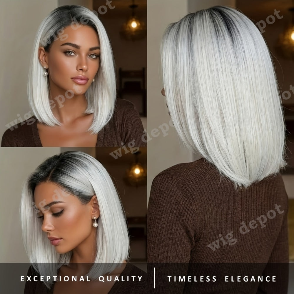 Bob Wig 4x1 U Part Lace Front Rose Net Cap - Middle Part Glueless Wig for Women Brown Highlights Milky White Black Pink 14 Inch