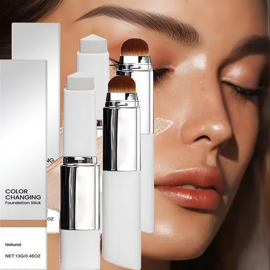 2pcs 2-in-1 Color-Changing Foundation Stick (with Brush) + Puff, Lightweight Texture, Matte, Sheer And Light, Everyday Foundation Stick for Makeup, Valentine's Day Gift
