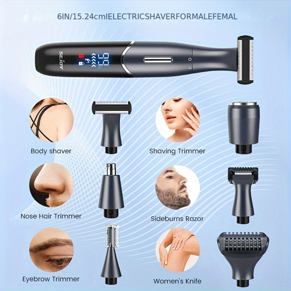 Electric Razor for Women & Men 6-in-1 Bikini Trimmer Hair Remover Kit - Face Eyebrow Nose Arms Legs Pubic Wet Dry Painless Shaver