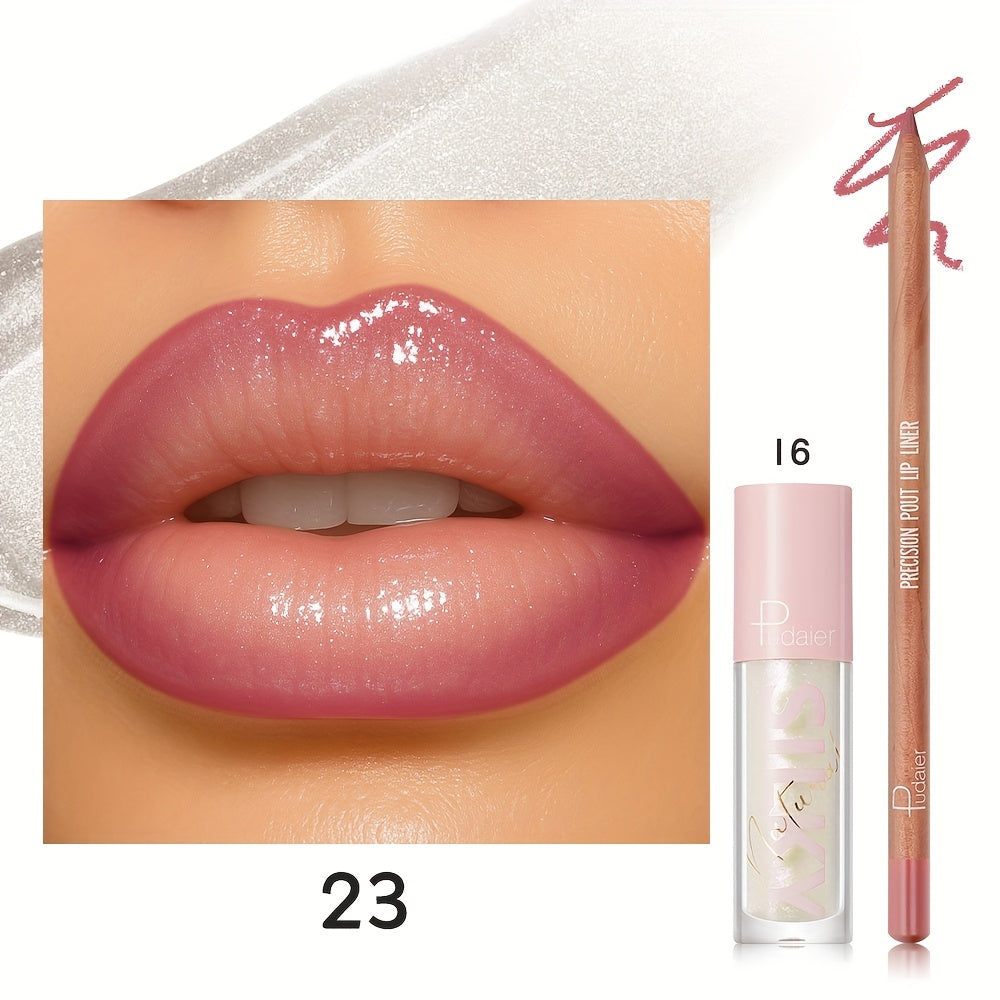 Matte Lip Liner and Glitter Lipstick Set Waterproof Long Lasting Gradient Lip Kit Smooth Blending Bold Color for All Skin Tones Daily Party Makeup