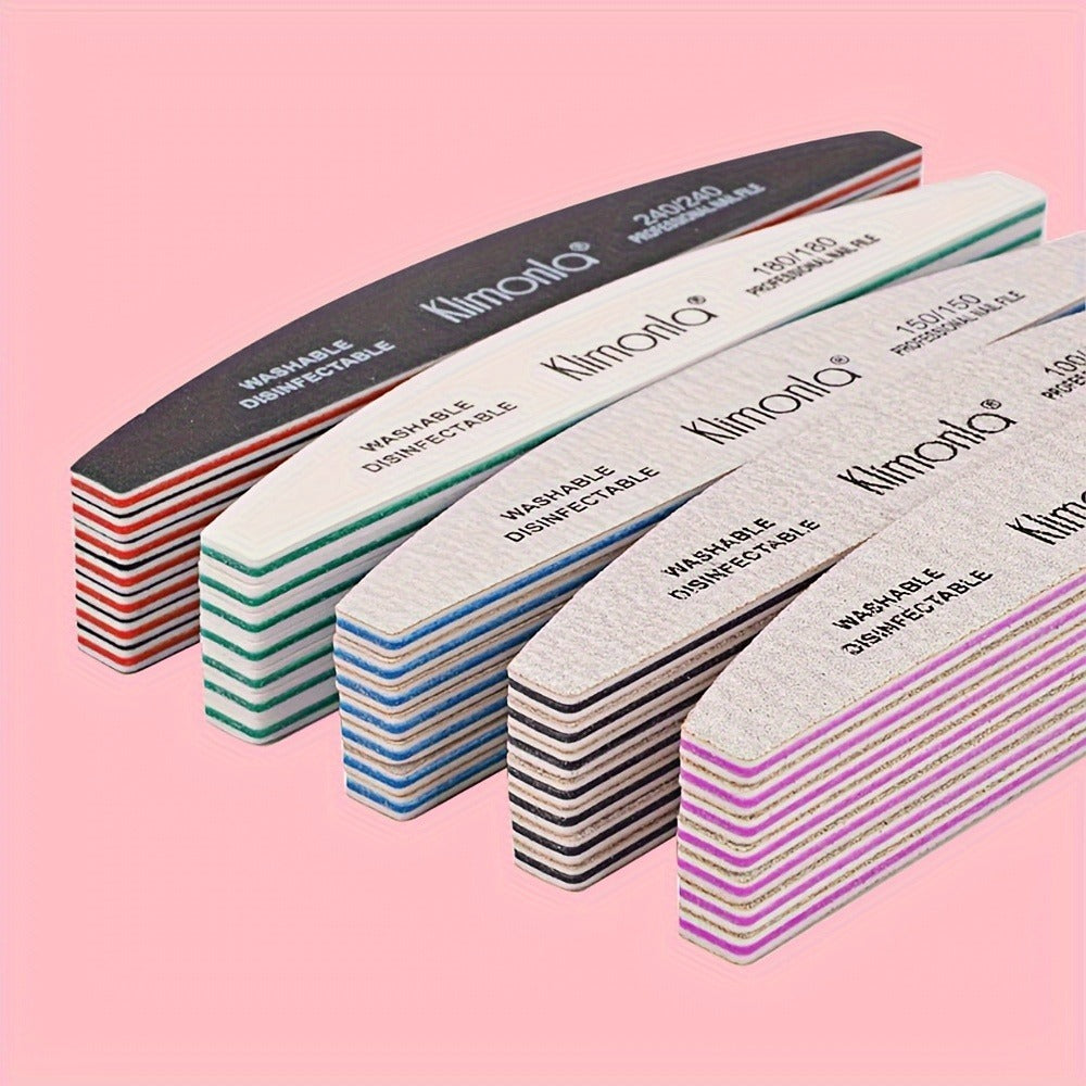 High-Quality Nail Filing And Shaping Tools, Including Gray Sanding Strips And Half-Moon Files, Available in Packs of 5 Or 10, Complete with an OPP Bag.