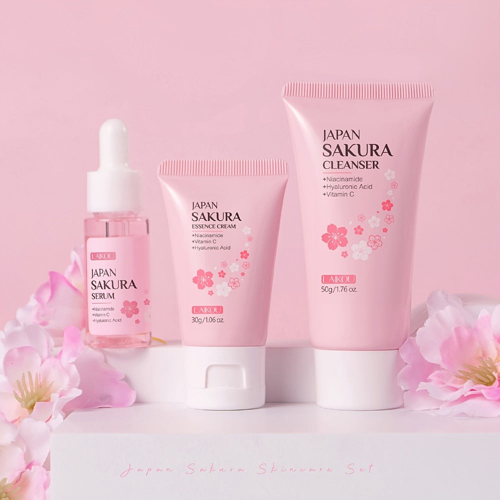 10pcs Japan Sakura Day And Night Skincare Set - Gentle Cleansing Face Wash And Mask, Serum, Eye Cream, Facial Cream, Tone Up Cream, Lips Moisturizer, Mud Mask