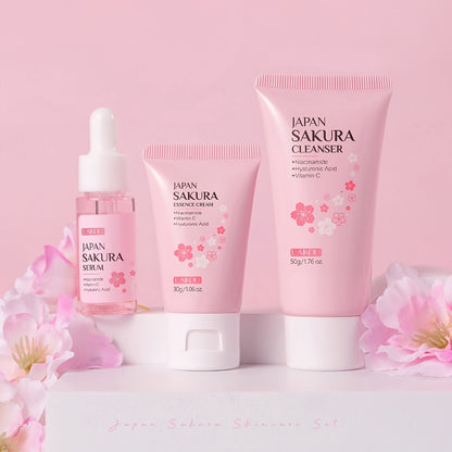 Skincare Set Japan Sakura Day & Night Routine – 10-Piece Complete Kit with Hyaluronic Acid, Face Wash, Serum, Eye Cream, Mud Mask & Lip Moisturizer