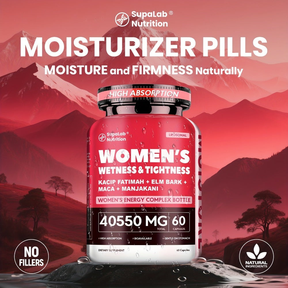 Women's WETNESS & TIGHTNESS Capsules - Natural Hydration & Elasticity, Comfort & Confidence, Postpartum Health- with Kacip Fatimah, Fenugreek, Slippery Elm, Manjakani, And Maca Root, 30 Servings