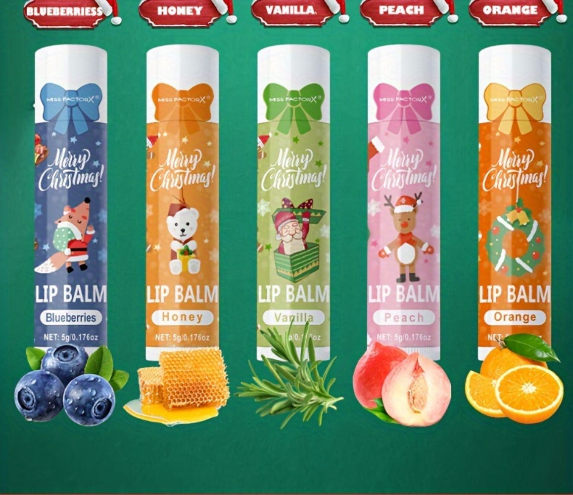 Lip Balm Set 10-Pack Christmas Gift — MISS FACTORX Moisturizing Lipstick Collection with Vitamin E, Natural Look, All Skin Types, Holiday & Valentine’s Day Gift for Women