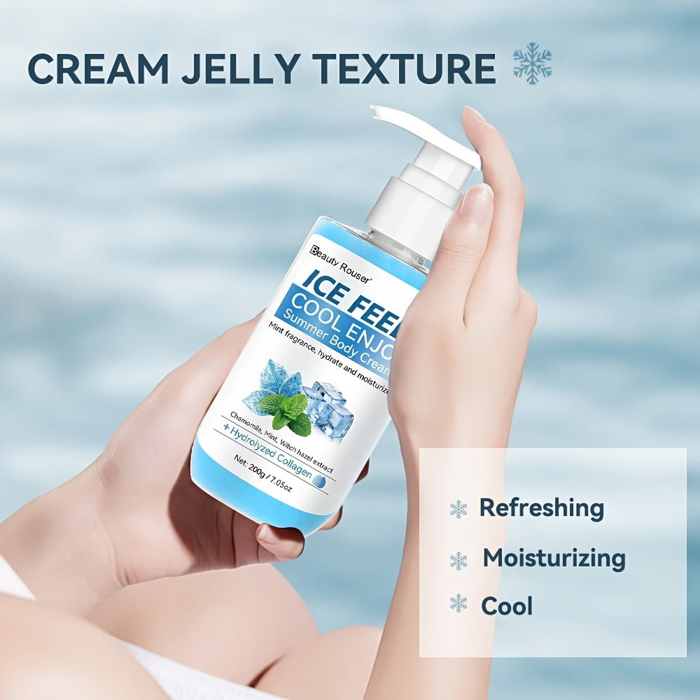 Cooling Body Cream with Mint Extract & Hydrolyzed Collagen - Hydrating Moisturizer for Dry Rough Skin Non-Greasy Lightweight Hypoallergenic Formula for All Skin Types Unisex