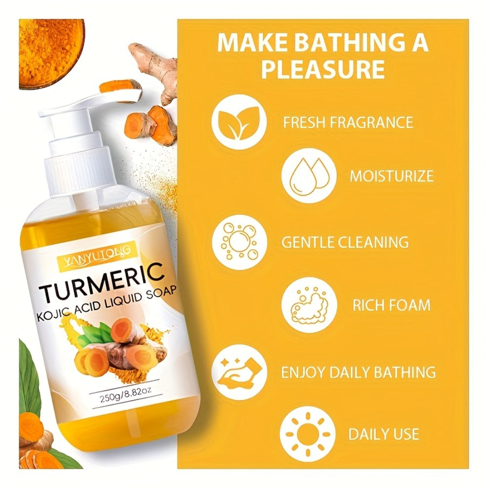 250g Turmeric Kojic Acid Liquid Soap, Long Lasting Fragrance, Deep Cleansing And Moisturizing, Rich Foam, Suitable for All Skin Types, Full Body Usable, Mild And Non-irritating