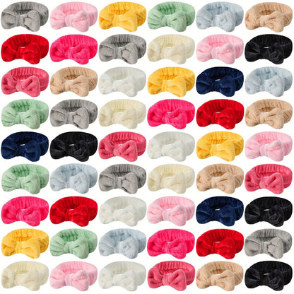 Spa Headbands for Washing Face 52 Pack Soft Coral Fleece Bow Headband Fluffy Makeup Headband for Women Skincare Shower Facial Cosmetic Headbands 13 Colors Bulk Set Slumber Party Supplies