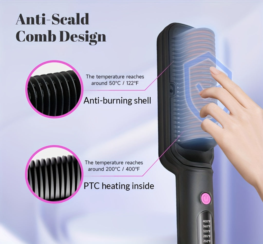 Hair Straightener Brush with Six Temperature Settings, Ionic Hair Straightening Brush Flat Iron for Women, Anti-Scald Straightening Comb Fast for Home Salon, Precise Temperature Control And Heats Up Fast, Christmas, Santa, Happy Holidays