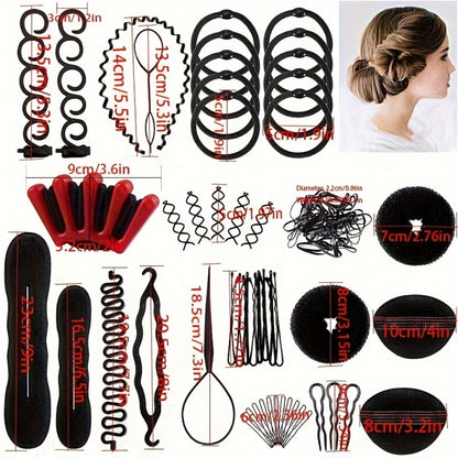 51-Piece Hair Styling Tool Set Hair Curler Braiding Kit with Clips Donut Bun Maker Hair Pins Braid Accessories for Women Bridal Wedding Updo