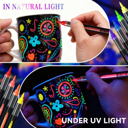 Body Face Paint Pens Set of 8 — Neon Glow-in-the-Dark Markers for Temporary Tattoos, Party Makeup, Mardi Gras, Music Festivals, Masquerade & Birthday Celebrations