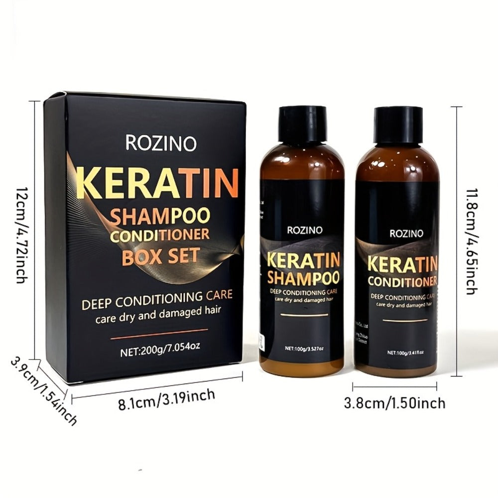 Keratin Hair Care Set 5pcs – Shampoo, Conditioner, Hair Mask & Essential Oil | Cleanses, Strengthens, Repairs Split Ends & Volumizes | Squalane & Glycerin Formula, Unisex