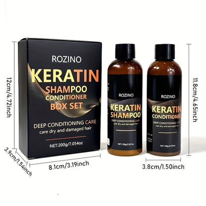 Keratin Hair Care Set 5pcs – Shampoo, Conditioner, Hair Mask & Essential Oil | Cleanses, Strengthens, Repairs Split Ends & Volumizes | Squalane & Glycerin Formula, Unisex