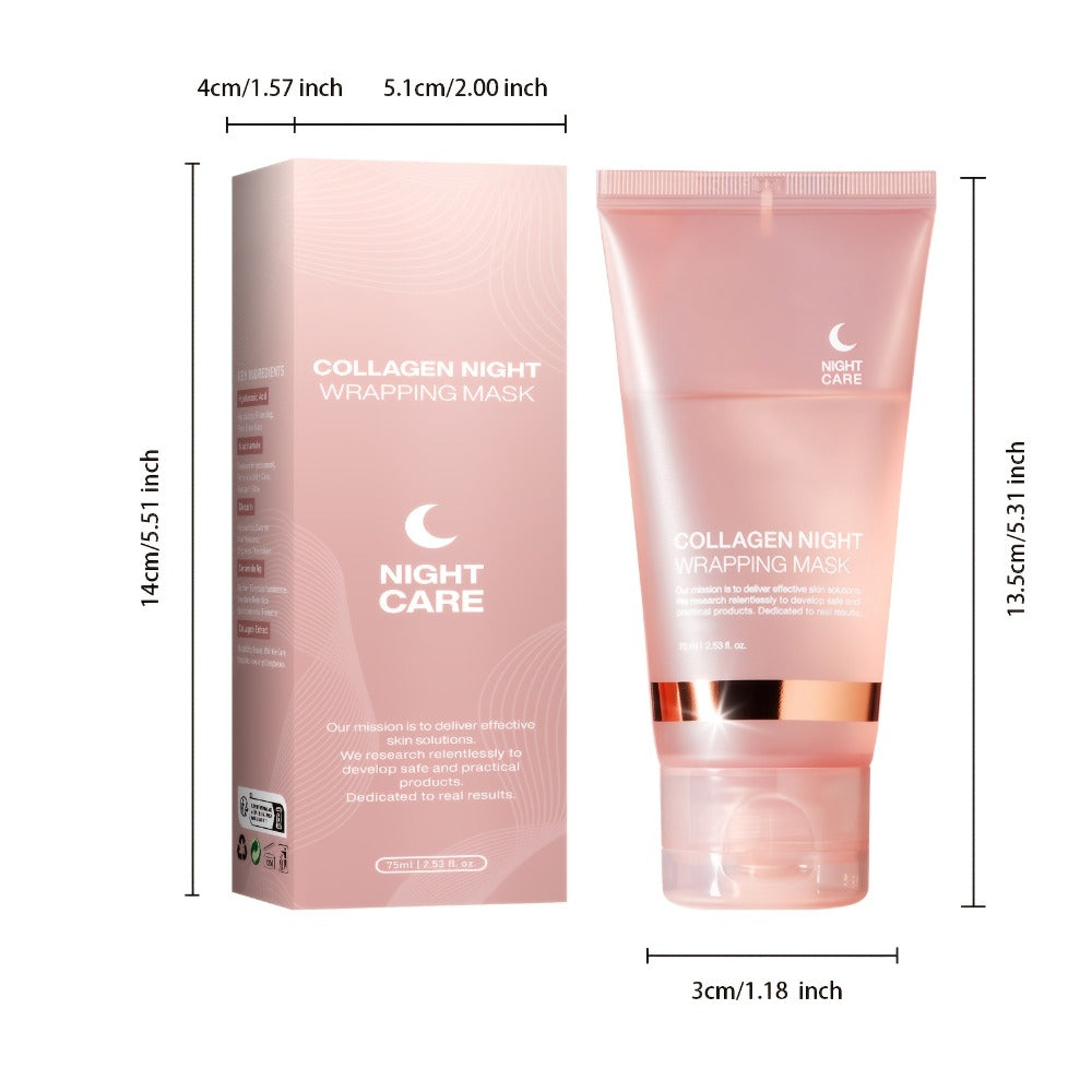 Collagen Night Wrap Mask with Jelly Brush — Alcohol-Free Squalane Gel Overnight Face Mask, Deep Nourishing & Firming for All Skin Types, Glowing Skin, 284g or 3/4pcs