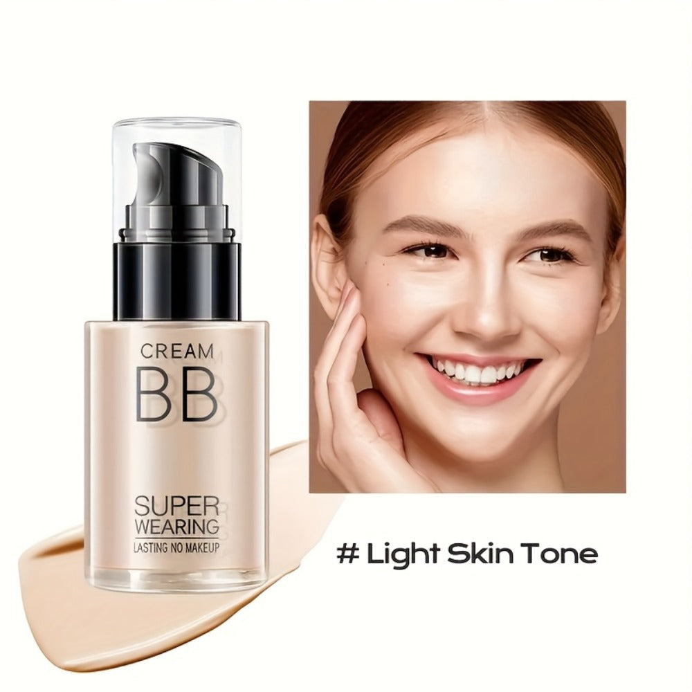 BB Cream Liquid Foundation Set 2Pcs with Makeup Sponge - Flawless Long-Lasting Medium Coverage Moisturizing Skin-Isolating Concealer for All Skin Types Women Natural & Light Beige Shades