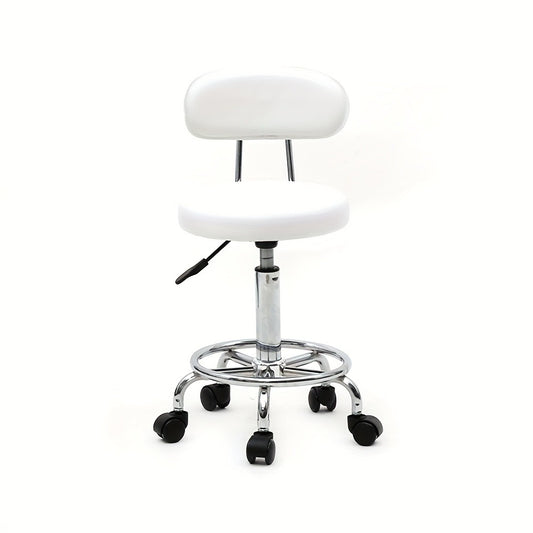 Round Shape Adjustable Salon Stool with Back And Line White