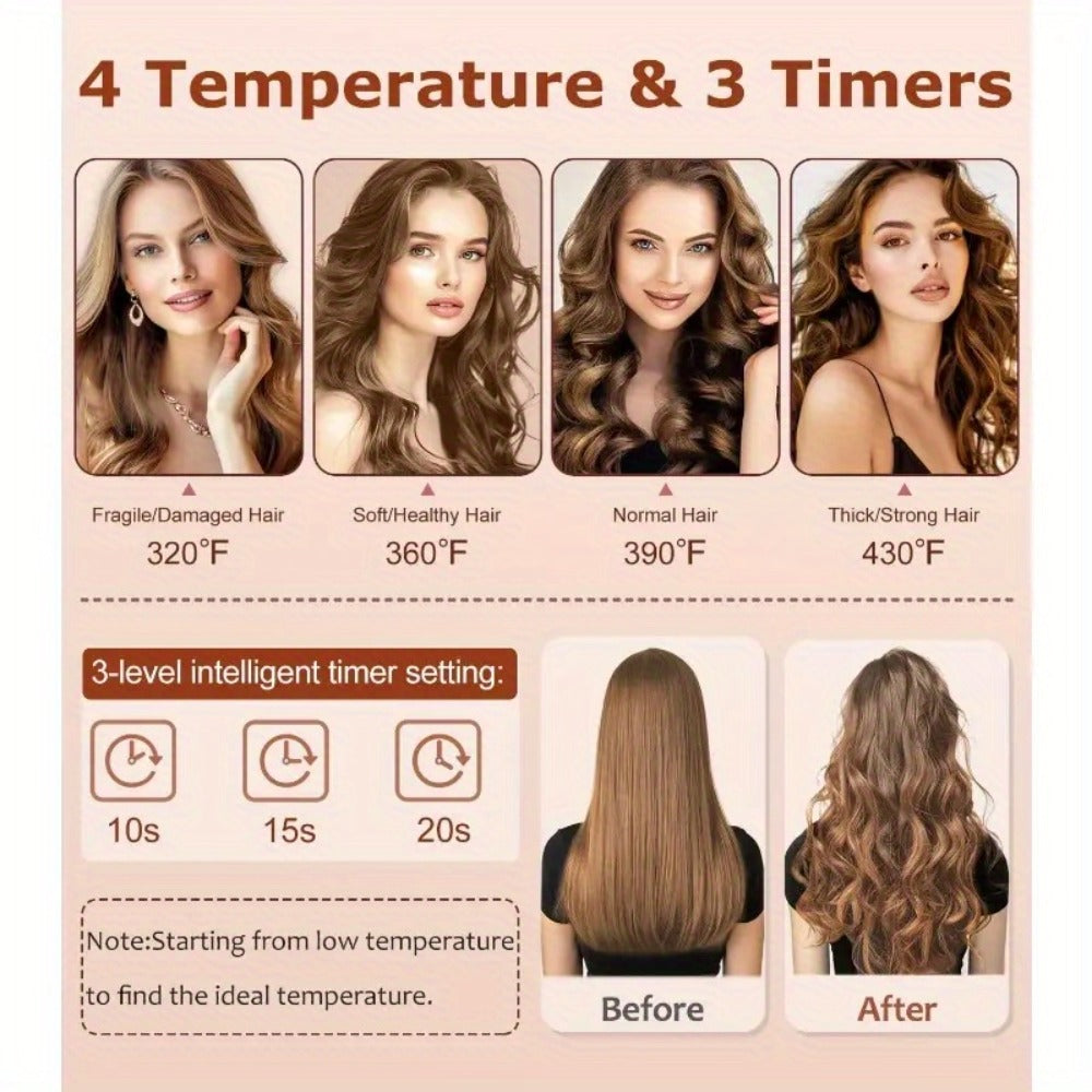 Automatic Curling Iron, One-Touch Automatic Curling, 4 Temperature Settings And 3 Timer Options, Anti-Scald/Anti-Tangle Technology, 360° Rotating Curling Wand, with Comb And Clamp - Ionic Curling Iron for Salon-Quality Waves, Father'S Day Gifts