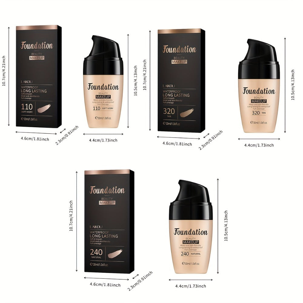 3/ 5PCS Moisturizing Liquid Foundation 30ml - Long Wearing Full Coverage Waterproof Flawless Skin Friendly Makeup Cream For Unisex Users