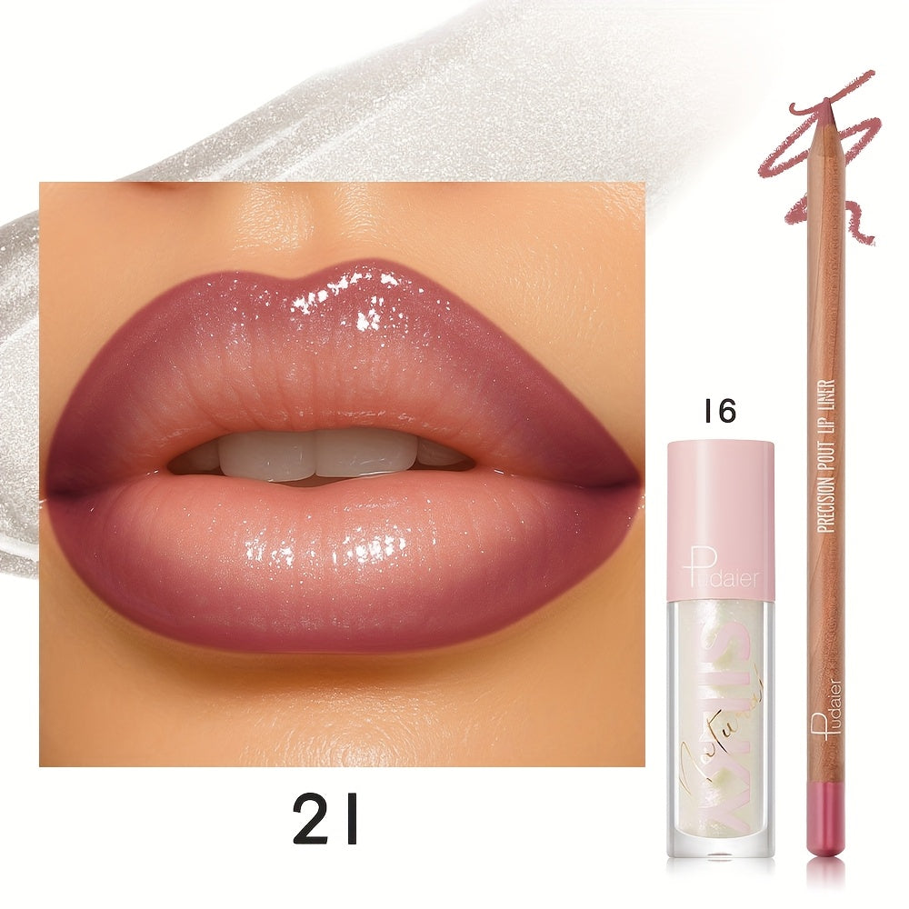 Matte Lip Liner and Glitter Lipstick Set Waterproof Long Lasting Gradient Lip Kit Smooth Blending Bold Color for All Skin Tones Daily Party Makeup