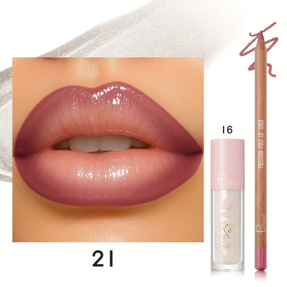 Matte Lip Liner and Glitter Lipstick Set Waterproof Long Lasting Gradient Lip Kit Smooth Blending Bold Color for All Skin Tones Daily Party Makeup