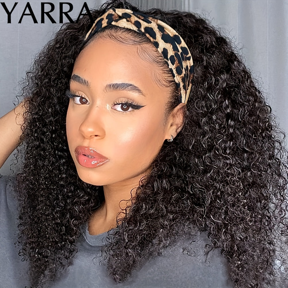 Headband Wig Human Hair Kinky Curly Human Hair Wigs No Lace Wigs Glueless Wig Human Hair Full Machine Made Brazilian Human Hair Wigs for Women 180% Density
