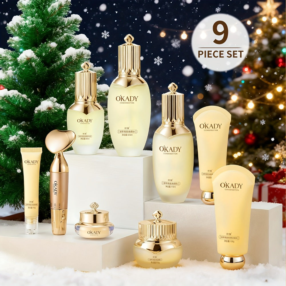 OKADY Ginseng Skincare Set | Make Skin Younger-Looking Alcohol-Free Hypoallergenic Cleansing, Purifying Skin Quick Absorption Facial (Ginseng - 9pcs Set) A Gift for A Lady. Thanksgiving Gift Send Mom, Send Girlfriend