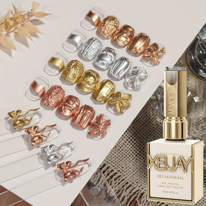 Blooming Gel Nail Art Set – 4pcs Metallic Smudge Liquid | Golden & Silver High Saturation No-Wipe Gel Polish, Alcohol-Free Gradient Watercolor Effect, Long Lasting DIY Salon Nail Art Design