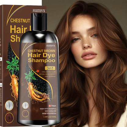 Hair Dye Shampoo 3-in-1 Natural Plant Formula Gray Hair Coverage Long-Lasting Color Deep Moisturizing Gentle Non-Irritating Plant-Based Hair Color Shampoo Brown Chestnut Black for Men Women