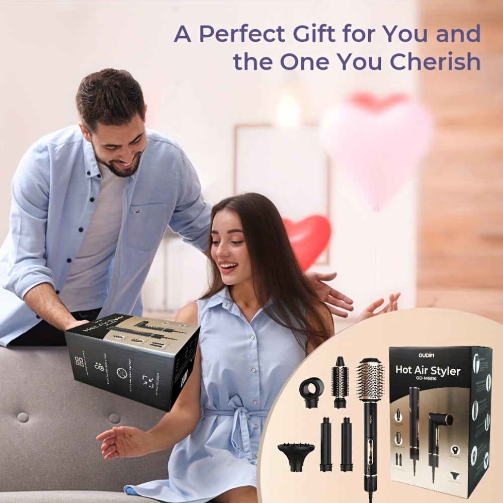 6-IN-1 Multi-Functional Hot Air Comb, Negative Ion Hair Dryer Brush And Styler, 110, 000 RPM High-speed, Frizz-free Hot Air for Rapid Drying, Air Styling Comb, Curling Iron, Straightener, Auto-winding Curling Rod, Foldable Handle, with A Storage Bag