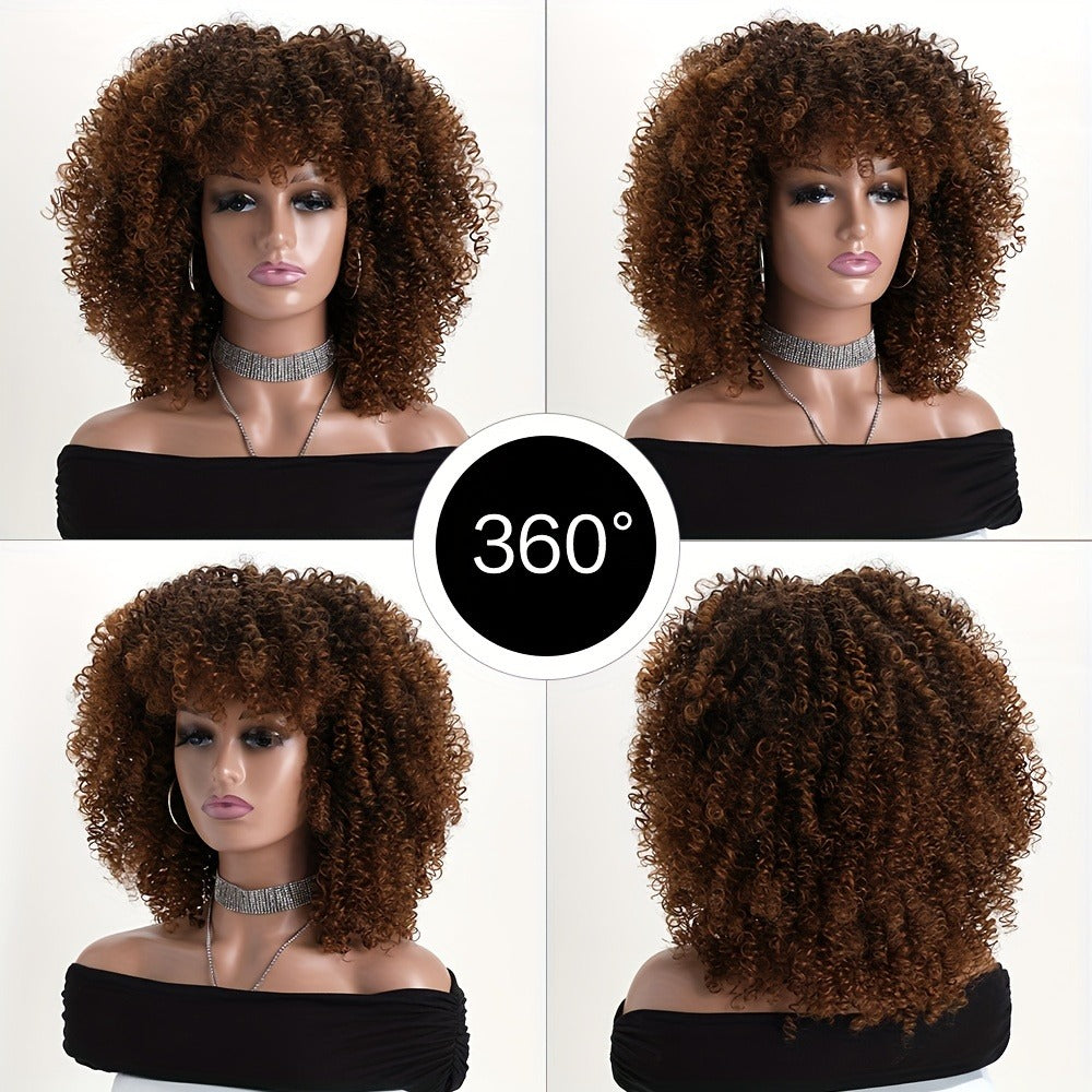 Afro Kinky Curly Wig Synthetic Short 16 Inch — 18 Colors, Heat Resistant, Elastic Net Cap, Women's Fashion Wig for Daily Wear, Cosplay, Party & Music Festival