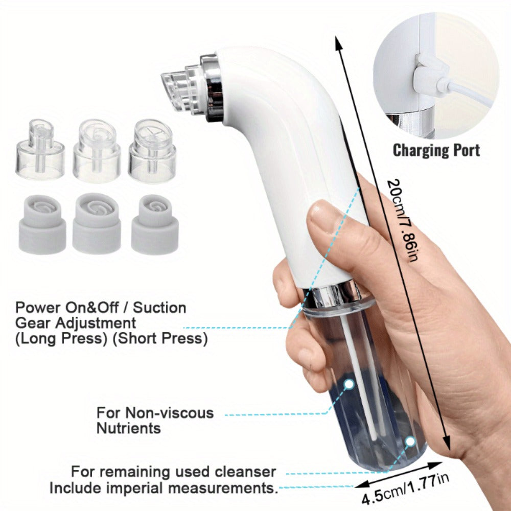 Kit - Pore Cleaning Tool with 6 Accessories And 3-speed Suction Adjustment | USB Charging, Mobile Travel Style, Suitable for Men And Women, Deep Pore Cleaning, Transparent Design.