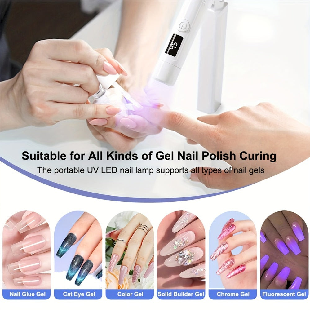 LED Nail Lamp 360° Rotating Head USB Powered with Digital Timer 45s/60s & Nail Stamp - Gel Polish Curer with Condenser Lens for Manicure & Nail Art, White & Pink