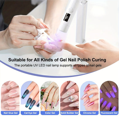 LED Nail Lamp 360° Rotating Head USB Powered with Digital Timer 45s/60s & Nail Stamp - Gel Polish Curer with Condenser Lens for Manicure & Nail Art, White & Pink