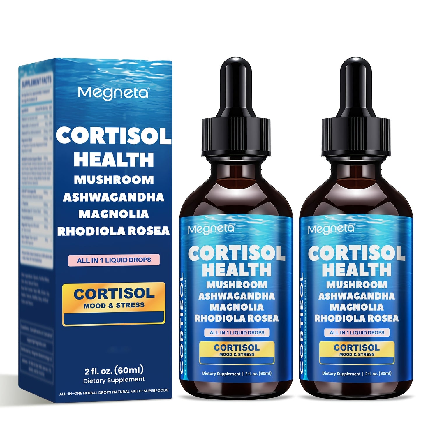 Cortisol Balance Liquid Drops for Stress Relief & Cortisol Belly – KSM-66 Ashwagandha, Magnesium Glycinate & L-Theanine Sublingual Supplement – 99% Absorption – 2 fl oz
